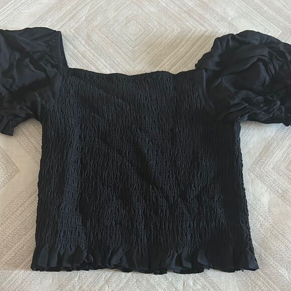 Katie J NYC Girls Marli Short-Sleeve Puff Sleeve Smock Black Textured Blouse - M - Picture 6 of 7